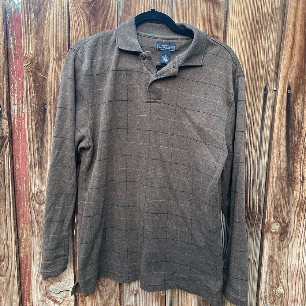 Saddlebred Brown Checkered Long Sleeve Polo